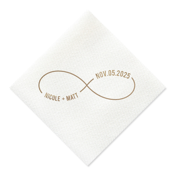 Show your partner your infinite love with this infinity sign napkin. This minimalist party accessory is perfect for celebrating your wedding day. Customize this personalized napkin with your name and date of event.