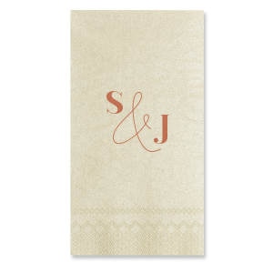 Set a striking table with the Bold and Modern Initials Napkin where robust, bold initials meet a fine-lined, scrolling ampersand. This artful contrast creates a sophisticated statement piece, perfect for contemporary weddings or events that celebrate elegance.