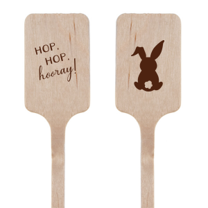 Our custom Matte Chocolate Oval Stir Stick with Matte Chocolate Foil has a Bunny graphic and is good for use in Animals, Easter, Holiday themed parties and will make your guests swoon. Personalize your party's theme today.