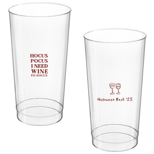 The Hocus Pocus Focus Cup is the ideal custom Halloween party accessory.  Featuring the phrase "hocus pocus I need candy to focus" and a modern and minimal graphic of wine glasses, you can personalize with your name, and the year. This chic Halloween accessory will be a hit at your autumnal events. 