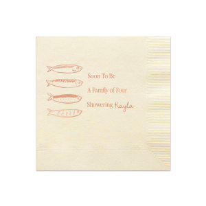 Whether it's for a baby shower or another momentous occasion, you can't go wrong with the Sardine Shower Napkin for next party. Featuring personalized text in your choice of napkin color and style, you and your guests will be packed in for a good time!