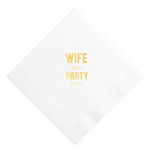 Celebrate her bachelorette with this custom White napkin that will be a fabulous addition to the event! Personalize it with the bride's name for a bar and finger food detail she'll love. 
