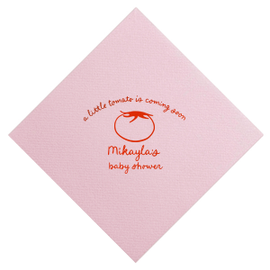Something good is growing! Show off with the Little Tomato Baby Shower Napkin at your next baby shower. Printed in the ink foil color and napkin style of your choice, the adorable design is perfect for young children birthdays, baby showers, or other such special occasions.