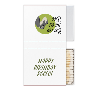 Our personalized White Classic Custom Photo Matchbox with Matte Black Ink Digital Print Colors and Matte Army Green Ink Digital Print Colors can be customized to complement every last detail of your party.