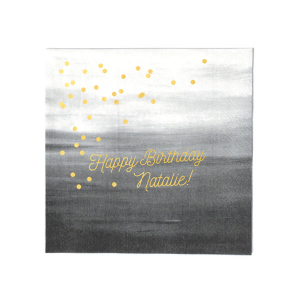 Celebrate in style with the Happy Birthday Confetti Popping Napkin, featuring a lively confetti of polka dots and "Happy Birthday" in elegant script, centered around the celebrant's name. This design exudes a joyful, confetti-like energy, perfect for adding a pop of fun to any birthday bash.