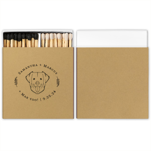 The Doggie Too! Wreath Frame Wedding Match bursts with charm, featuring a delightful pet graphic playfully encircled by a wreath. The couple's names elegantly arch above, connecting to their pet's name and an exuberant "TOO!" at the bottom, complete with the event date. It's a joyful tribute to furry family members in celebrations.