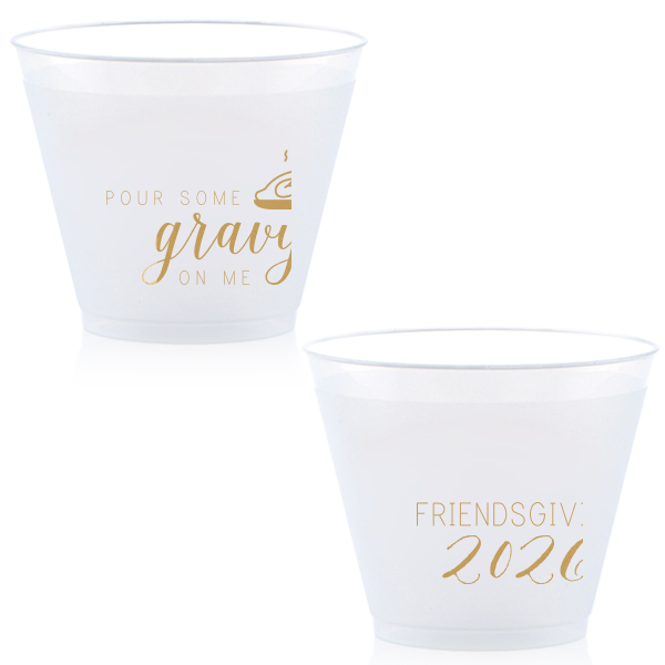 Custom Gold Ink 16 oz Frost Flex Cup with Gold Ink Print Color has a Plated Turkey graphic and is good for use in Food, Thanksgiving themed parties and will add that special attention to detail that cannot be overlooked.