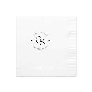 Embrace the essence of matrimonial elegance with the Nuptial Arch Initials Napkin, featuring the couple's names and wedding date in a minimal and pristine design, arched gracefully over their shared initials. A timeless touch for your wedding day decor.