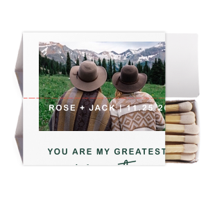 ForYourParty's chic White Classic Custom Photo Matchbox with Matte Spruce Ink Digital Print Colors and Matte Navy Ink Digital Print Colors has a Greatest Adventure graphic and is good for use in Wedding, Travel, Words themed parties and will look fabulous with your unique touch. Your guests will agree!