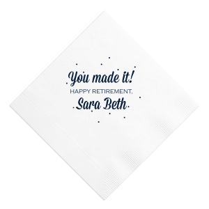 ForYourParty's chic White Cocktail Napkin with Matte Navy Imprint Foil Color has a Glitter Design graphic  and is good for use in Lovely Press themed parties and are a must-have for your next event—whatever the celebration!