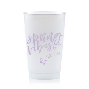ForYourParty's personalized Purple 16 oz Frost Flex Color Cup with Matte Ivory Ink Cup Ink Colors has a Butterfly Confetti graphic and is good for use in Animals, Full Bleed, Bridal Shower themed parties and can be customized to complement every last detail of your party.