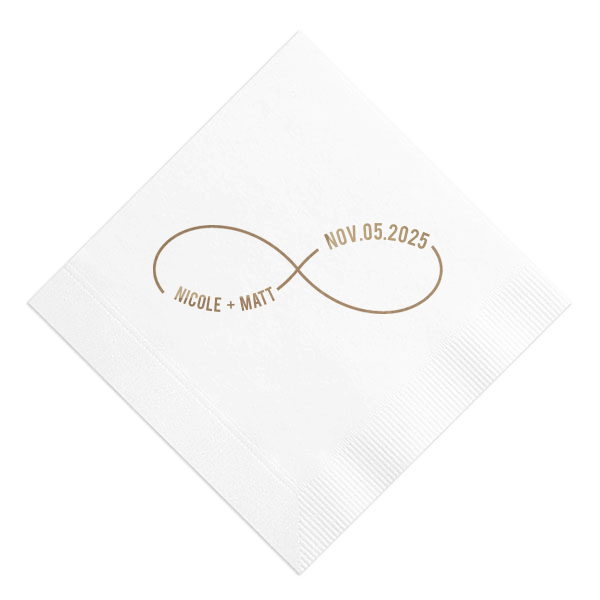 Show your partner your infinite love with this infinity sign napkin. This minimalist party accessory is perfect for celebrating your wedding day. Customize this personalized napkin with your name and date of event.