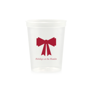 Stock up with supplies needed for seasonal spirits with the Holiday Bow Cup. Available in a wide variety of styles to best suite your function, the classic design is paired with customizable text. Your party is sure to be the highlight of the year!