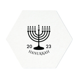 ForYourParty's personalized Silver with Black back Nouveau Coaster with Shiny Royal Blue Foil Color has a Menorah graphic and is good for use in Jewish Symbols, Holiday themed parties and are a must-have for your next event—whatever the celebration!