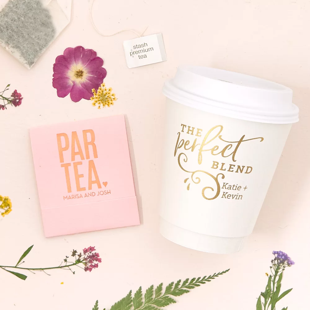 add custom coffee cups and tea favors to your wedding day with For Your Party