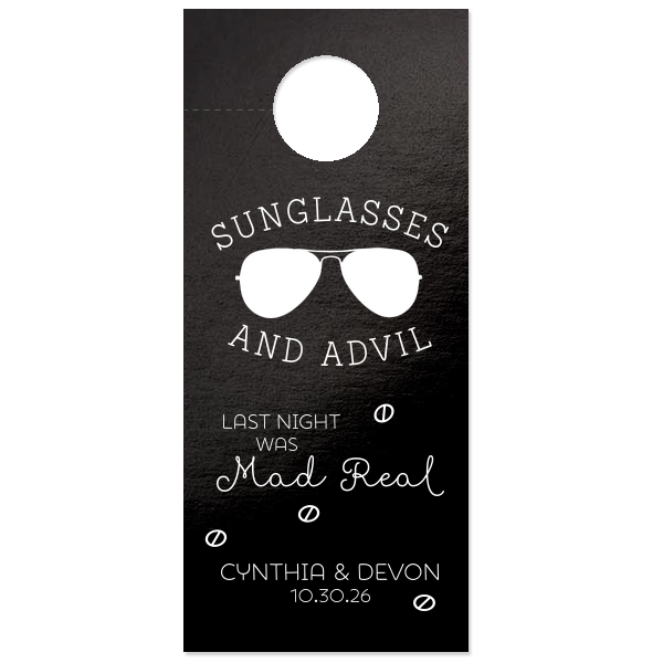 Custom Neon Pink Door Hanger with Matte Black Foil has a Ray graphic and is good for use in Fashion, Beach/Nautical themed parties and can be customized to complement every last detail of your party.