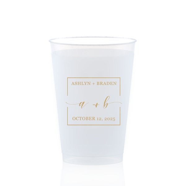 ForYourParty's elegant 10 oz Frost Flex Cup with Gold Ink can't be beat. Showcase your style in every detail of your party's theme!