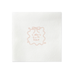 Celebrate the bride-to-be with the Ribbon Frame Tying the Knot Napkin, featuring her name elegantly placed above the phrase Tying the Knot in a contemporary script. Enclosed by a looping ribbon frame with a neat bow, this napkin adds a sophisticated and whimsical touch to her bridal shower.