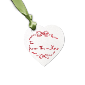 The beautiful Holiday Bow Tag makes a wonderful addition to any gift this holiday season. The simple and classic bow design is wrapped around custom text, making for memorable gift tags that add further personalization to your holiday presents. 