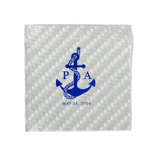 Anchors up for a good time! The Anchor Nautical Nuptial Napkin is a perfect addition to your next special party event. Featuring a foil stamped design of an anchor wrapped in rope above custom text, the design suites well for outdoor occasions and nautical themes.