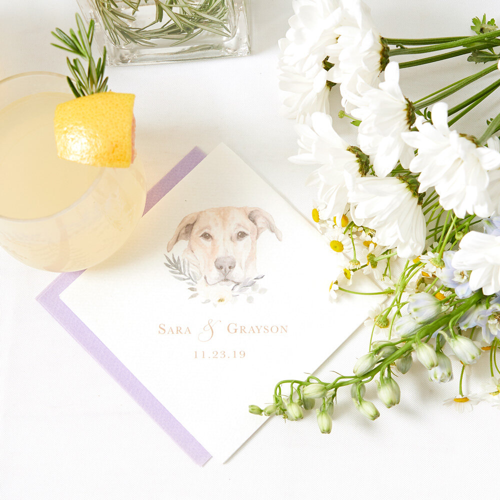 Include your pup in your wedding cocktail napkins with For Your Party