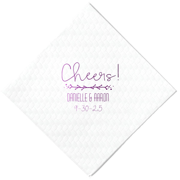 ForYourParty's personalized Lavender Linen Like Cocktail Napkin with Shiny Amethyst Foil has a Leaf Vine graphic and is good for use in Frames themed parties and can be personalized to match your party's exact theme and tempo.