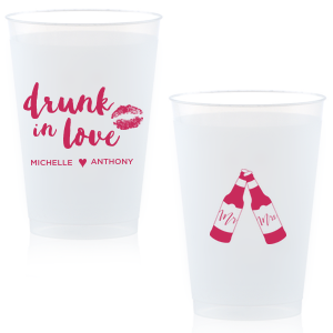 Dress up your drinks with this trendy hand lettered font at your bachelorette weekend or casual wedding reception bar. Custom cups also double as fantastic personalized party favors!