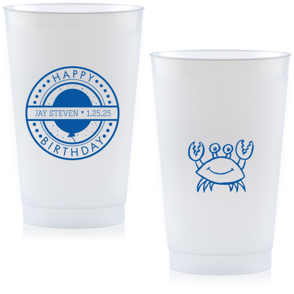 Cheers to another year with the Birthday Badge Cup, where a vibrant badge bursts with 'Happy Birthday,' balloons, and confetti. Personalize with the honoree's name and date, while a whimsical crab on the back adds a playful surprise.