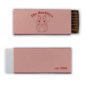 Don't leave your furry best friend out of your wedding plans! Custom matchboxes with an adorable schnauzer graphic will be a huge hit as a dog themed wedding party favor. 