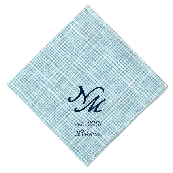 Elegant and simple, this personalized napkin is perfect for your event. Customize this wedding product with your initials, the date, and location of your wedding. 