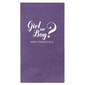 If you are celebrating a baby shower or gender reveal party, this napkin is a creative way to have people guess. Customize with the your last name and have your guests guess what your baby will be. 