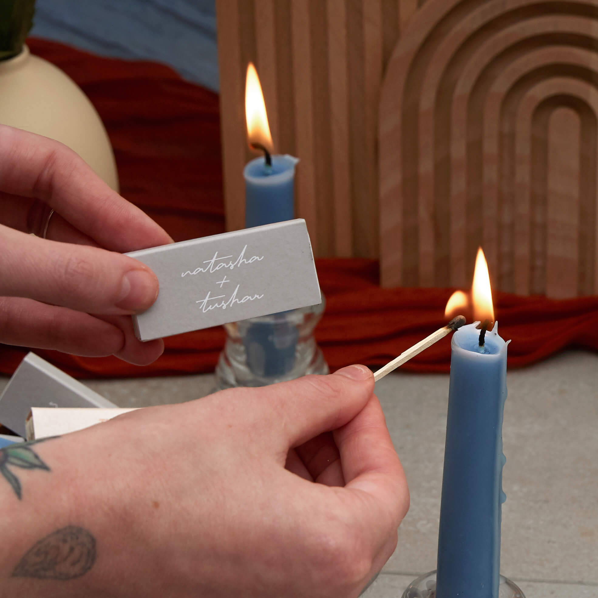 Boho Terracotta Line Art Wedding Matchbook 