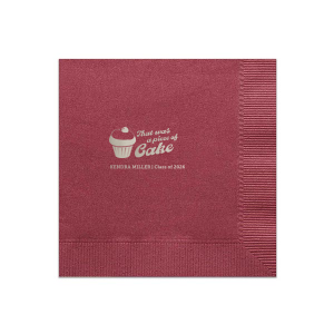 Add a sweet touch to the graduation festivities with the Piece of Cake Graduation Napkin, featuring a delightful cupcake graphic and the playful phrase "That was a piece of cake," along with the graduate's name and year. A lighthearted nod to their accomplished journey.