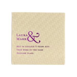 Personalized Peach Linen Like Cocktail Napkin with Shiny Amethyst Foil can be personalized to match your party's exact theme and tempo.