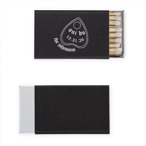 Rouse the spirits at your Halloween event or seasonal wedding with the Oui Do Match. Fully customizable with dates and text alongside a simple ouija planchette, they are sure to leave a haunting impression on your guests!