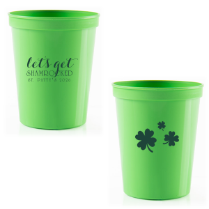 ForYourParty's personalized Lime 16 oz Stadium Cup with Matte Spruce Cup Ink Colors has a Clovers graphic and is good for use in St. Patricks Day, Holiday themed parties and can't be beat. Showcase your style in every detail of your party's theme!
