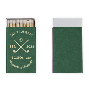 Game, set, match! The Family Name Tennis Matchbox from our Country Club collection is a perfect memento for family gatherings or other summertime fun events. The sleek and sporty design is printed on your choice of paper and foil color along with customizable text allows you to fully personalize your one of a kind keepsake.