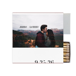 Our beautiful custom White Classic Custom Photo Matchbox with Matte Black Ink Digital Print Colors are a must-have for your next event—whatever the celebration!
