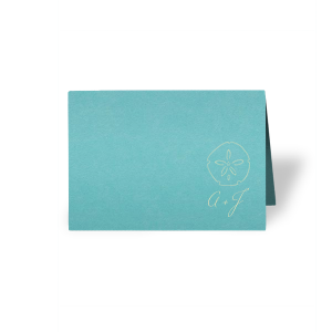 Featuring our Sand Dollar graphic and Tiffany Blue paper, these Place Cards are ideal for your destination wedding or beach themed tablescapes. Personalize with your initials for a breazy tropical touch.