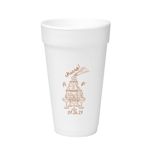 Enjoy a new spin on our classic design with the Champagne Tower Initials Cup. Featuring the initials of the couple alongside a fabulous champagne tower, the sleek cup can be personalized in your choice of ink colors to make it unique as yourself!