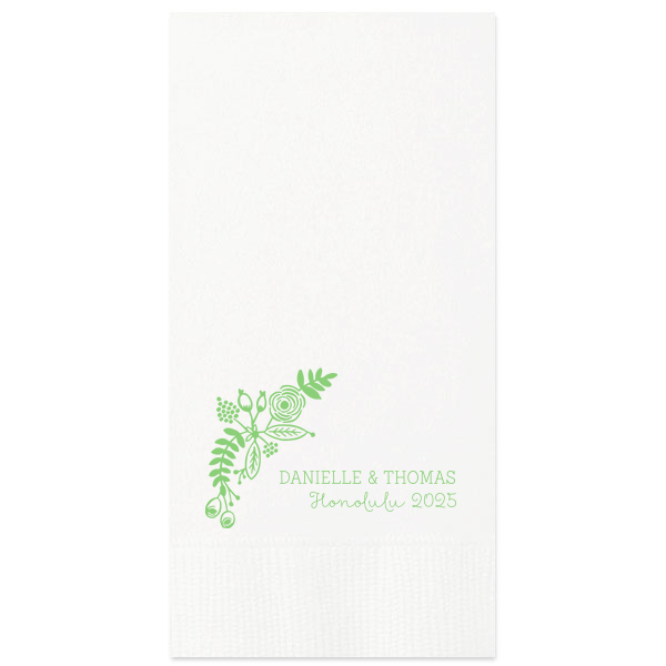 ForYourParty's chic Kiwi Cocktail Napkin with Matte White Foil has a Rustic Floral Accent graphic and is good for use in Floral themed parties and are a must-have for your next event—whatever the celebration!