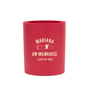 Personalized Red Slim Can Cooler with Matte Pastel Pink Ink Cup Ink Colors has a Graduation Scroll graphic and is good for use in Graduation themed parties and can't be beat. Showcase your style in every detail of your party's theme!
