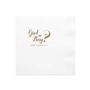 If you are celebrating a baby shower or gender reveal party, this napkin is a creative way to have people guess. Customize with the your last name and have your guests guess what your baby will be. 