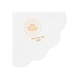 Celebrate halloween in style! If you are throwing a halloween party a custom napkin will enchant your guests. The spooky spiderweb graphic has a funky font for that elevated touch to your party. 