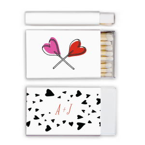 Custom White Classic Custom Photo Matchbox with Matte Poppy Ink Digital Print Colors and Matte Black Ink Digital Print Colors has a Confetti Heart Pattern graphic and is good for use in Wedding, Full Bleed, Hearts themed parties and will give your party the personalized touch every host desires.