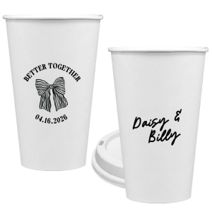 Celebrate the perfect pairing with the Better Together Bow Wedding Cup, featuring the couple's names in a romantic script and the wedding date, complemented by "Better Together" alongside a charming bow illustration. A sweet toast to unity and love on your big day.