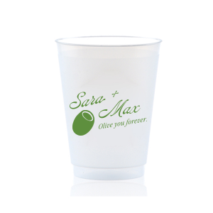 The Olive You Forever Cup is perfect for celebrating your love with friends and family. The cheeky design is available in your choice of screen printed ink and cup colors. Along with customizable text, this unique drinkware is sure o be a hit at your next engagement, wedding, or anniversary party!