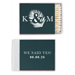 Capture the magic with the We Said Yes Leaf Ampersand Match. Personalized initials are cradled within a botanical ampersand, signifying a couple's growing bond. On the reverse, the jubilant "WE SAID YES!" and your special date commemorate the occasion, crafting a cherished memento for each guest.