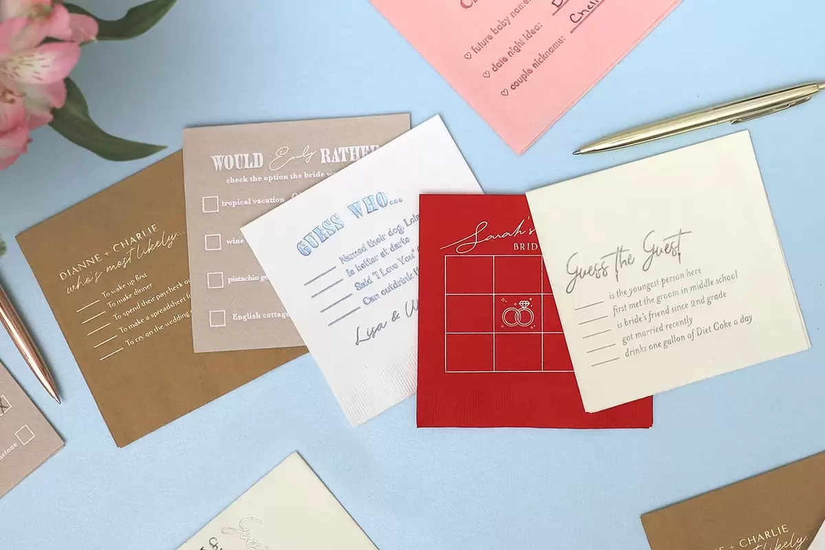 Game napkins in a row laying next to each other. 