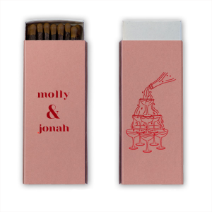Shake up your celebration with our personalized foil-printed matches, featuring a classic champagne tower design! Add your names to create the perfect party favor, sparking joy and laughter at weddings, engagement parties, and anniversaries. Let's toast to fun!